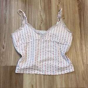 White Cami with Red Heart Print